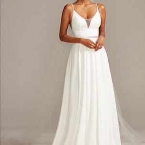Illusion Deep-V Spaghetti Strap Wedding Dress